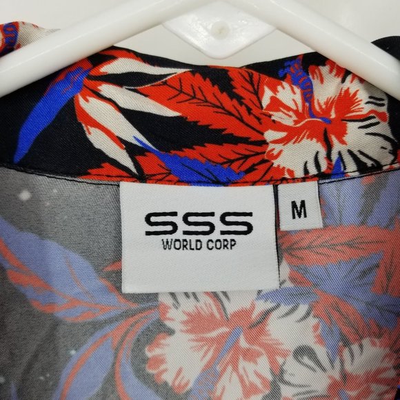SSS World Corp Red and Blue Short Sleeved Button Down Shirt Size Medium - Picture 3 of 11